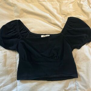 La Hearts Black Puff Sleeve Crop Blouse